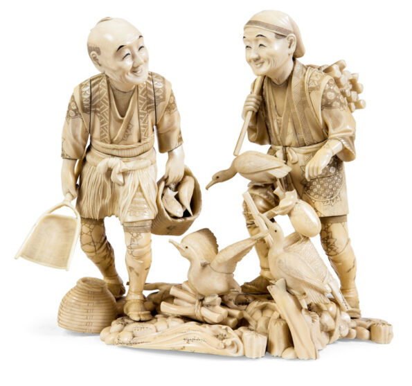 Ivory group depicting fisherman and woodcutter