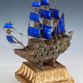 veliero-argento-corniole-smalto